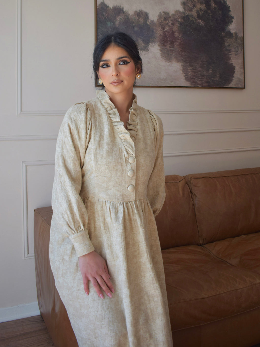 ÉLINE : Robe longue à col volanté