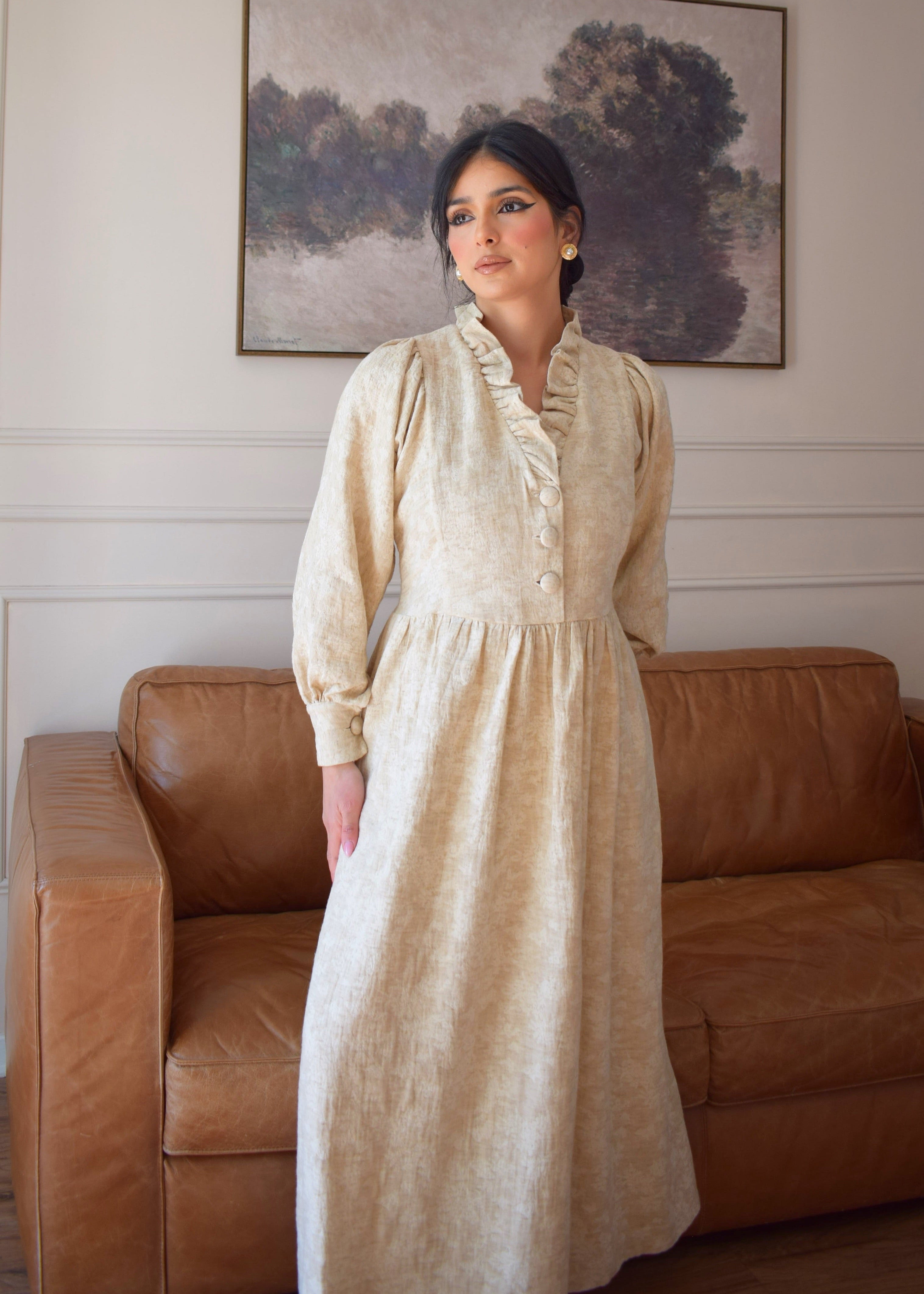 ÉLINE : Robe longue à col volanté